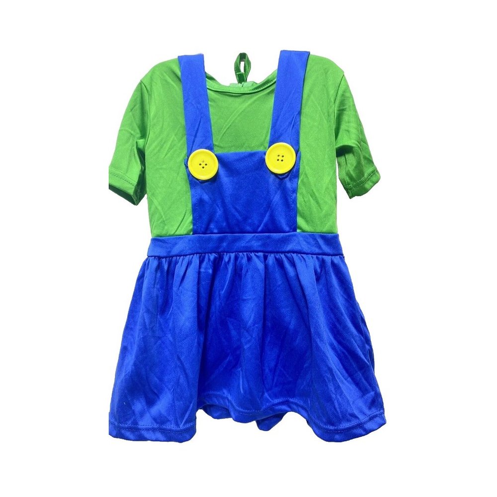 Halloween Girls Luigi Costume, Plumber Halloween Green and Blue Dress, Brand New
